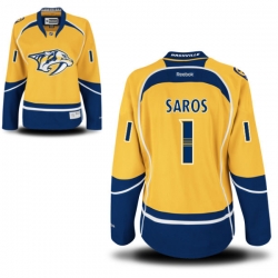 Juuse Saros Women's Reebok Nashville Predators Premier Gold Home Jersey