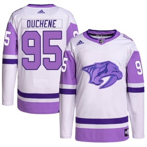 Matt Duchene Men's Adidas Nashville Predators Authentic White/Purple Hockey Fights Cancer Primegreen Jersey