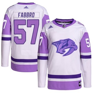 Dante Fabbro Men's Adidas Nashville Predators Authentic White/Purple Hockey Fights Cancer Primegreen Jersey