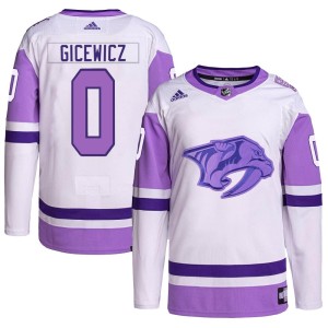 Carson Gicewicz Men's Adidas Nashville Predators Authentic White/Purple Hockey Fights Cancer Primegreen Jersey