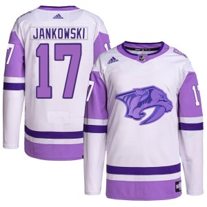 Mark Jankowski Men's Adidas Nashville Predators Authentic White/Purple Hockey Fights Cancer Primegreen Jersey