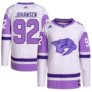Ryan Johansen Men's Adidas Nashville Predators Authentic White/Purple Hockey Fights Cancer Primegreen Jersey