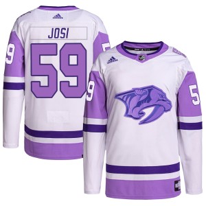 Roman Josi Men's Adidas Nashville Predators Authentic White/Purple Hockey Fights Cancer Primegreen Jersey