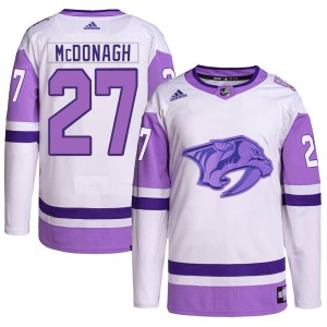 Ryan McDonagh Men's Adidas Nashville Predators Authentic White/Purple Hockey Fights Cancer Primegreen Jersey
