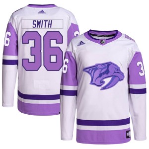 Cole Smith Men's Adidas Nashville Predators Authentic White/Purple Hockey Fights Cancer Primegreen Jersey