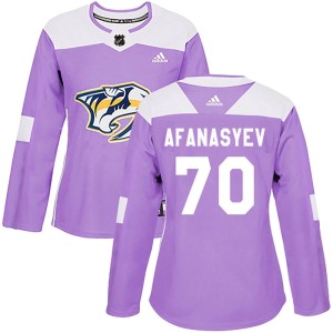 Egor Afanasyev Women's Adidas Nashville Predators Authentic Purple Fights Cancer Practice Jersey