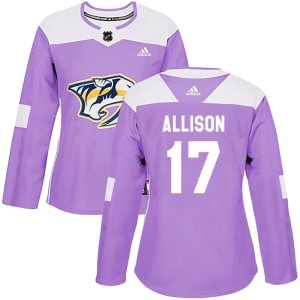 Wade Allison Women's Adidas Nashville Predators Authentic Purple Fights Cancer Practice Jersey