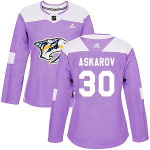 Yaroslav Askarov Women's Adidas Nashville Predators Authentic Purple Fights Cancer Practice Jersey