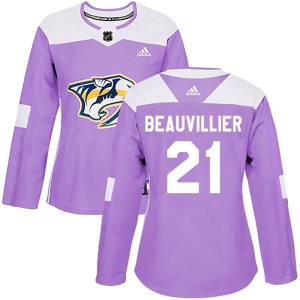 Anthony Beauvillier Women's Adidas Nashville Predators Authentic Purple Fights Cancer Practice Jersey