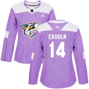 Mattias Ekholm Women's Adidas Nashville Predators Authentic Purple Fights Cancer Practice Jersey