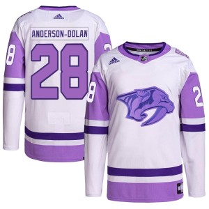 Jaret Anderson-Dolan Youth Adidas Nashville Predators Authentic White/Purple Hockey Fights Cancer Primegreen Jersey
