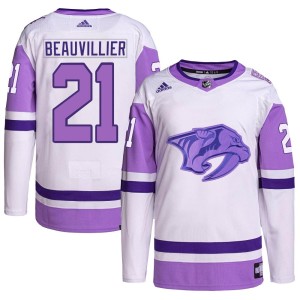 Anthony Beauvillier Youth Adidas Nashville Predators Authentic White/Purple Hockey Fights Cancer Primegreen Jersey