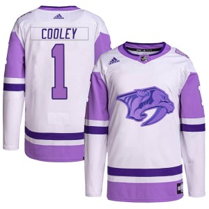 Devin Cooley Youth Adidas Nashville Predators Authentic White/Purple Hockey Fights Cancer Primegreen Jersey