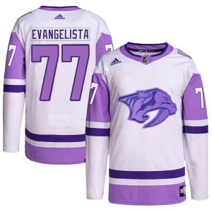 Luke Evangelista Youth Adidas Nashville Predators Authentic White/Purple Hockey Fights Cancer Primegreen Jersey