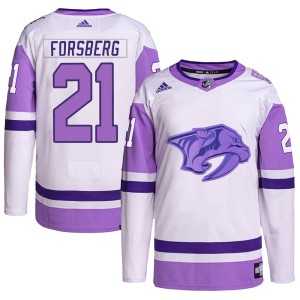 Peter Forsberg Youth Adidas Nashville Predators Authentic White/Purple Hockey Fights Cancer Primegreen Jersey