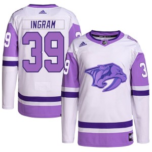 Connor Ingram Youth Adidas Nashville Predators Authentic White/Purple Hockey Fights Cancer Primegreen Jersey