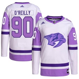 Ryan O'Reilly Youth Adidas Nashville Predators Authentic White/Purple Hockey Fights Cancer Primegreen Jersey
