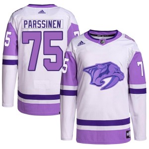 Juuso Parssinen Youth Adidas Nashville Predators Authentic White/Purple Hockey Fights Cancer Primegreen Jersey