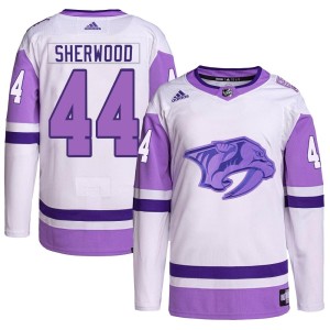 Kiefer Sherwood Youth Adidas Nashville Predators Authentic White/Purple Hockey Fights Cancer Primegreen Jersey