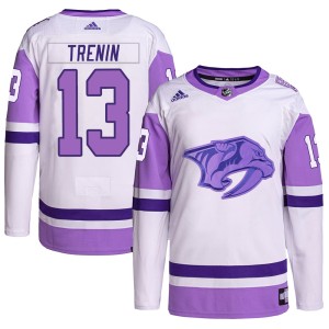 Yakov Trenin Youth Adidas Nashville Predators Authentic White/Purple Hockey Fights Cancer Primegreen Jersey