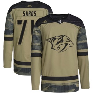 Juuse Saros Youth Adidas Nashville Predators Authentic Camo Military Appreciation Practice Jersey