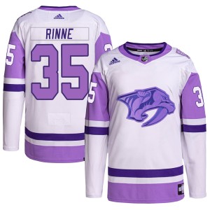 Pekka Rinne Men's Adidas Nashville Predators Authentic White/Purple Hockey Fights Cancer Primegreen Jersey