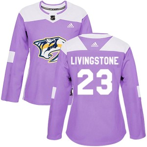 Jake Livingstone Women's Adidas Nashville Predators Authentic Purple Fights Cancer Practice Jersey