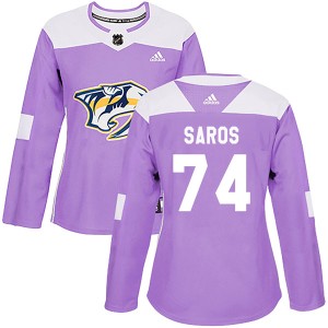 Juuse Saros Women's Adidas Nashville Predators Authentic Purple Fights Cancer Practice Jersey