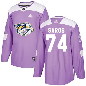 Juuse Saros Youth Adidas Nashville Predators Authentic Purple Fights Cancer Practice Jersey