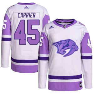 Alexandre Carrier Youth Adidas Nashville Predators Authentic White/Purple Hockey Fights Cancer Primegreen Jersey