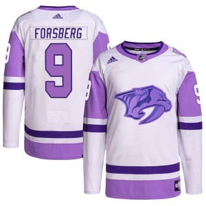 Filip Forsberg Youth Adidas Nashville Predators Authentic White/Purple Hockey Fights Cancer Primegreen Jersey